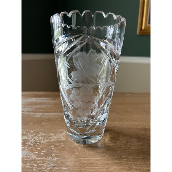 Lausitzer Other - 1960s Vintage German Lausitzer Lead Crystal Glass Flower Vase DD50 - Grape Leaf